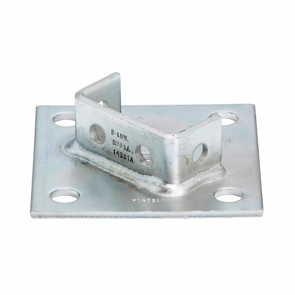 Eaton B-Line series post base, 1.62" H x 6" L x 6" W, Steel, Electro-plated, Fits channel type B22A, B, C, Square post base, centered offset