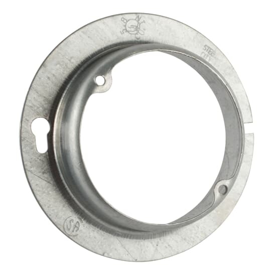 Single Gang Octagon Box Cover, 5.8 Cubic Inches, 4 Inch Diameter x 1 Inch Raised, Pre-Galvanized Steel, Center Blanked with Tapped Ears on 2-23/32 Inch Centers, For use with Round Boxes