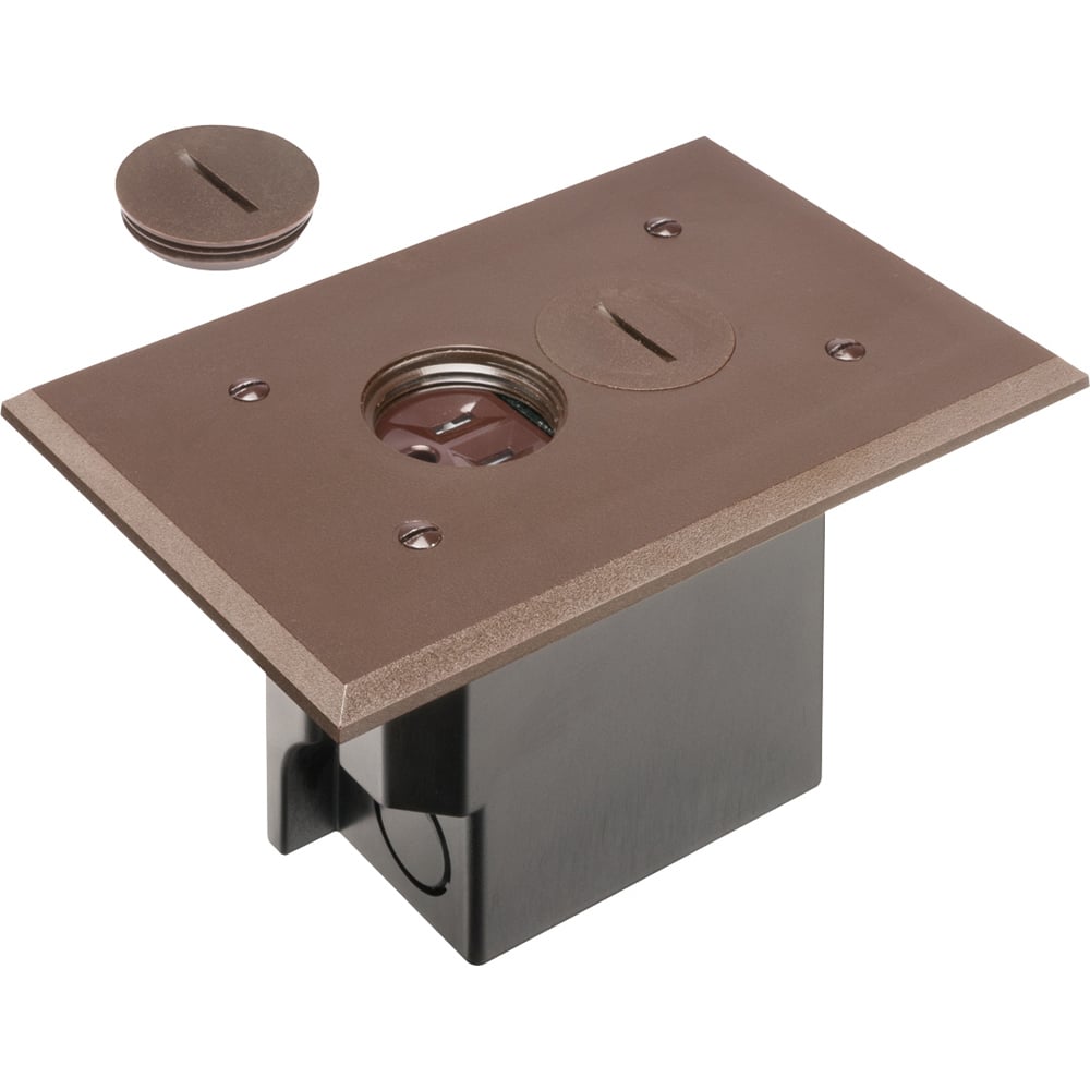 Non Metallic Box with non metallic covers for existing floors. Rectangular gasketed, non metallic brown cover with threaded plugs.