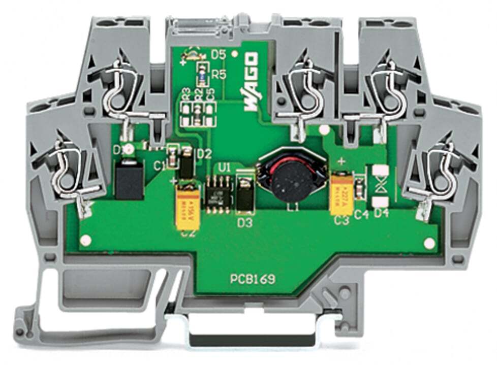 DC/DC Converter; 12 VDC input voltage; 24 VDC output voltage; 0.25 A output current; 2,50 mm; gray