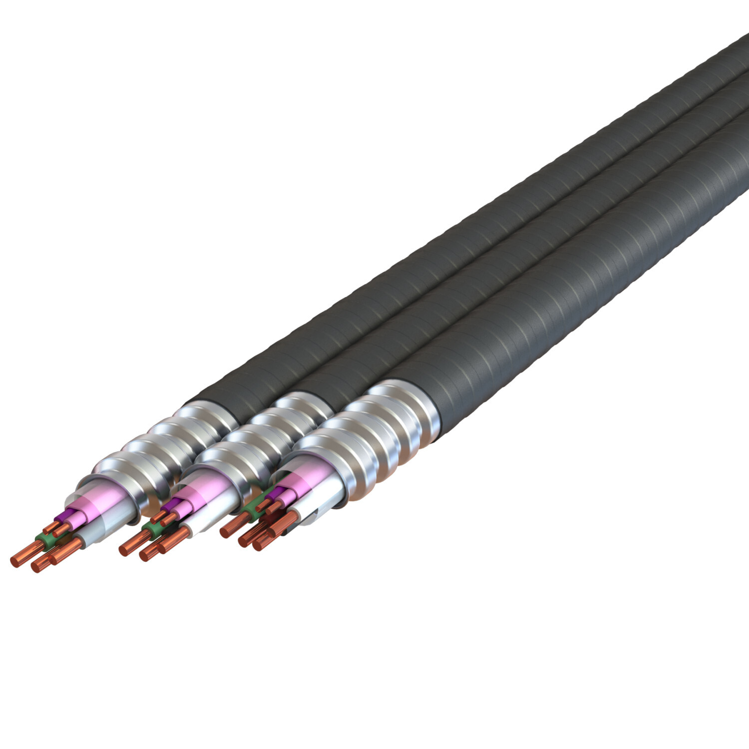 16-2(TPJ)/12-2 Solid Purple, Pink_Black, White, Green, MC Luminary PVC Jacketed, Gray Interlocked Galvanized Steel Armor w/ Overall PVC Jacket , 1000' Reel, Type MC-PCS