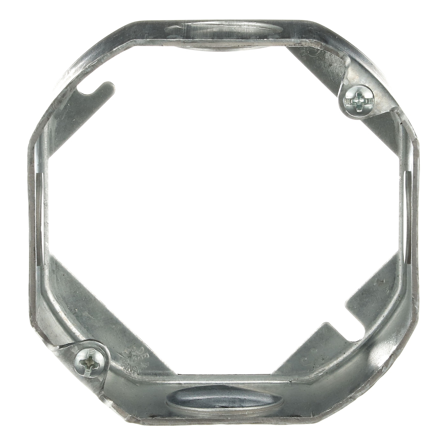 Octagon Box Extension Ring, 15.8 Cubic Inches, 4 Inch Diameter x 1-1/2 Inch Deep, 1/2 Inch and 3/4 Inch Knockouts, Pre-Galvanized Steel, Drawn Construction