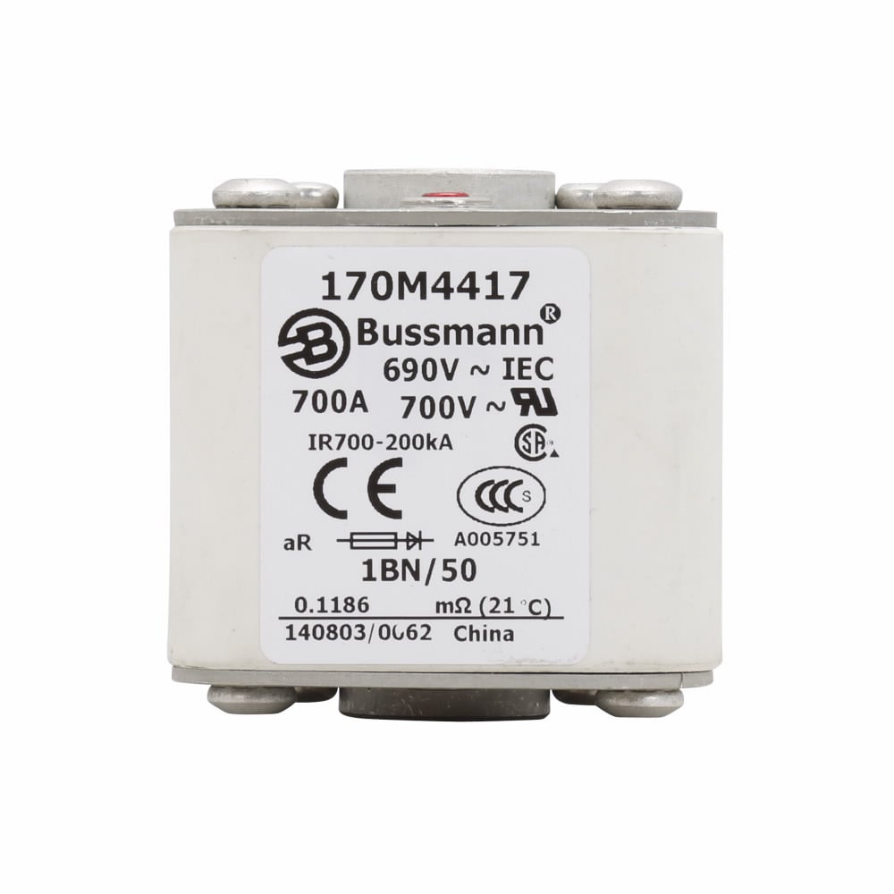 Eaton Bussmann series high speed square body fuse, 700V (UL), 690V (IEC), 700A, 200 kAIC, None, Fuse, Class aR, Flush