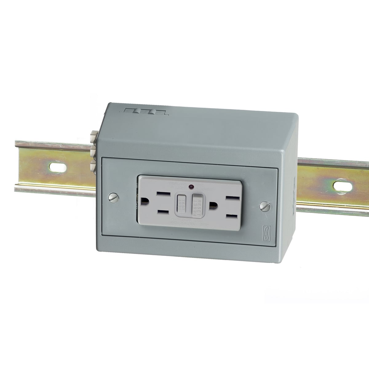 DIN Rail Utility Box, Complete Unit- GFCI, Horizontal, 1) 15A Gray.