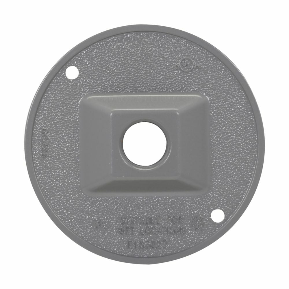 Eaton Crouse-Hinds series weatherproof lamp holder cover, Gray, Die cast aluminum, (1) 1/2" outlet holes, 4" round