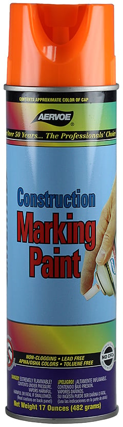 Construction Marking Paint, Fluorescent Orange, 20 oz. Aerosol, 17 oz. net weight