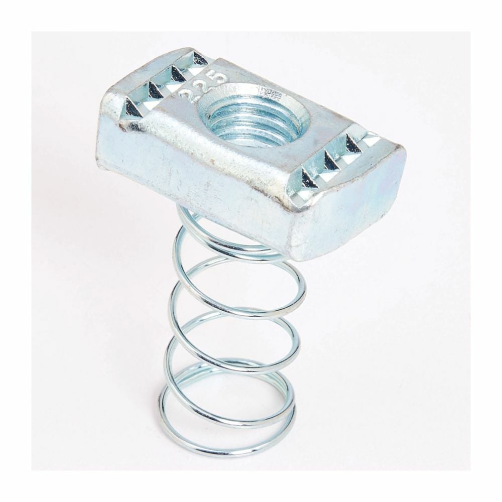 Eaton B-Line series spring nut, 0.85" H x 1.8750" L x 1.3750" W, Steel, Yellow zinc chromate, M8 X 1-1/4" bolt size, Spring nut