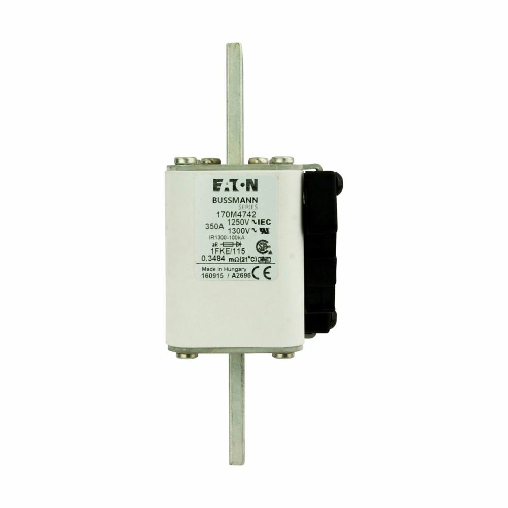 High Speed Fuses, 350A, DC common bus, DC drives, power converters/rectifiers, reduced voltage starters, AR, 100 kAIC RMS Symmetrical, Square body US style, -FKE/115 type K indicator for micro, 1000 Vac, 70W, IEC Rated, UL Recognized, CSA C