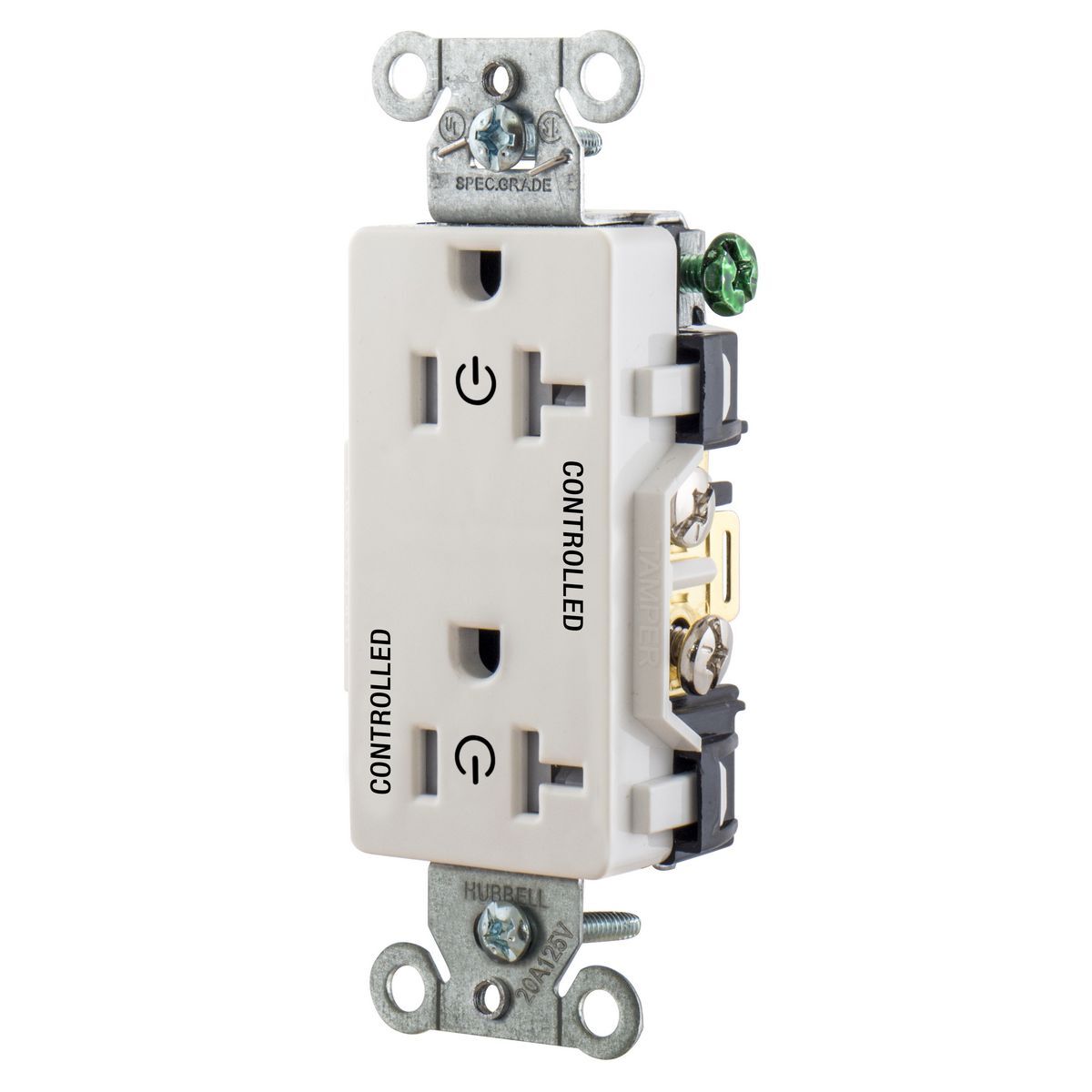 Straight Blade Devices, Tamper Resistant,Receptacles, Decorator Duplex,  Load Controlled, 20A 125V, 2-Pole 3-Wire Grounding, 5-20R, Back and Side Wired, White