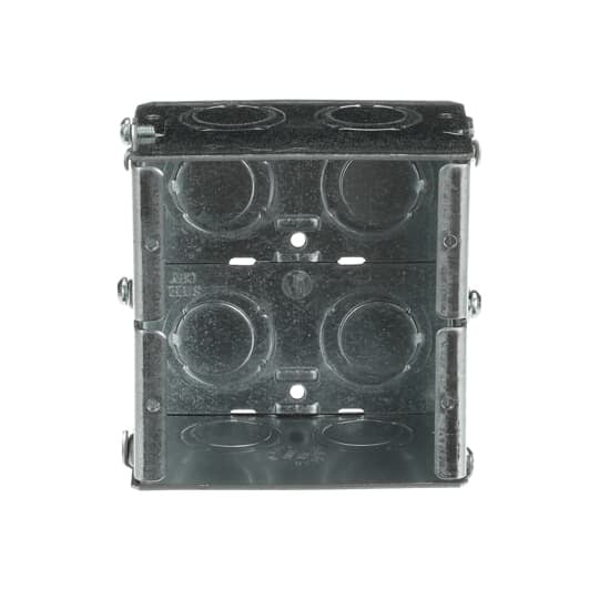 Gangable Masonry Box, 31.6 Cubic Inches, 3-3/4 Inches Long x 3-3/4 Inches Wide x 2-1/2 Inches Deep, 1/2 Inch and 3/4 Inch Knockouts, Pre-Galvanized Steel, For use with Conduit