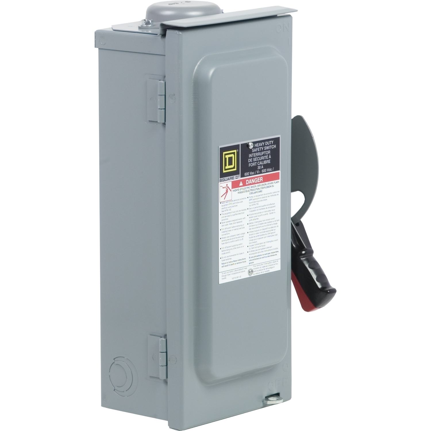 Safety switch, heavy duty, fusible, 30A, 600VAC/VDC, 3 poles, 20HP, NEMA 3R, bolt on provision