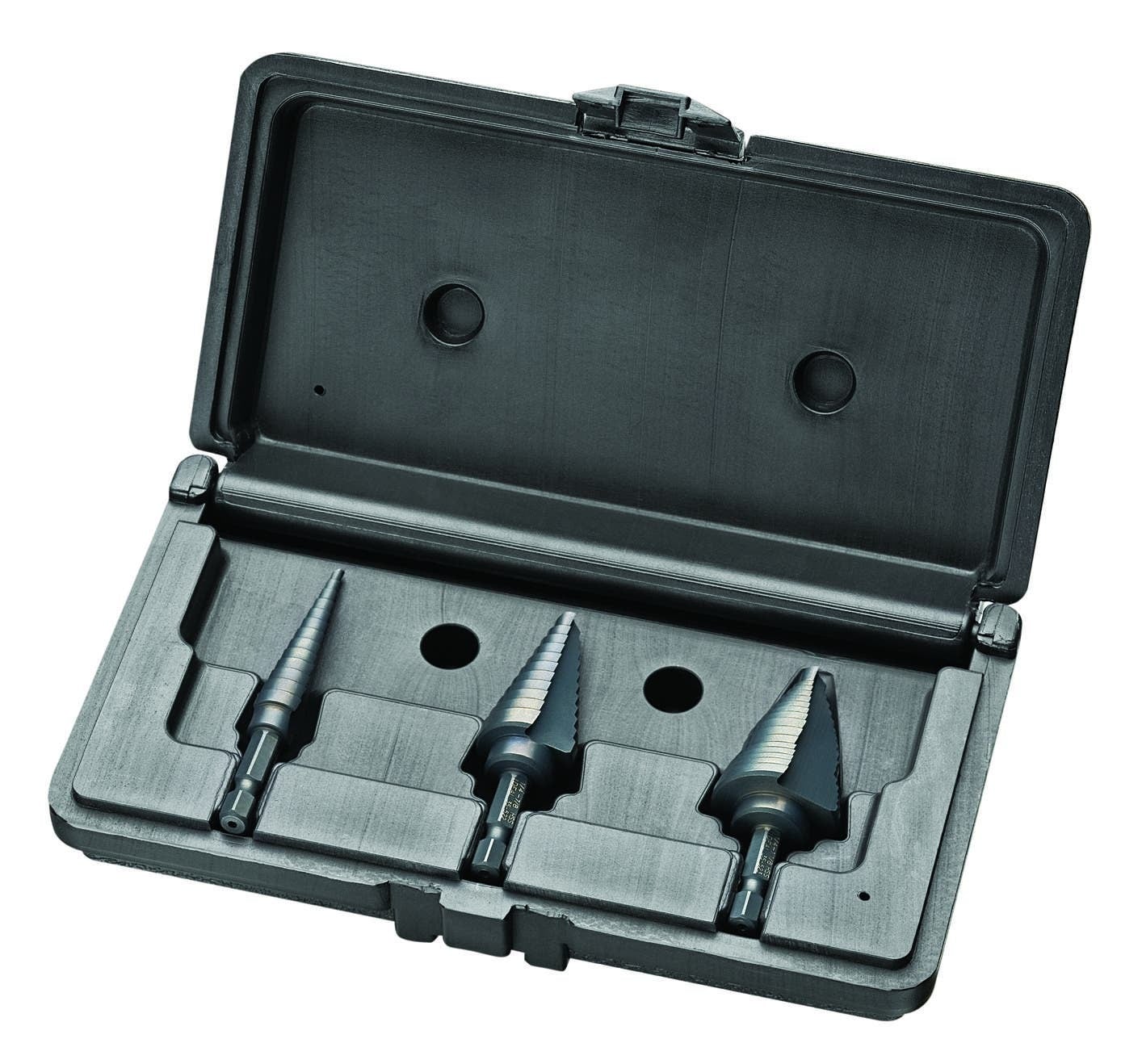 Quick Change Step Drill Bit Kit, Included: 35-521, 35-522, 35-523 Quick Change Step Drill Bits, 3 Pieces