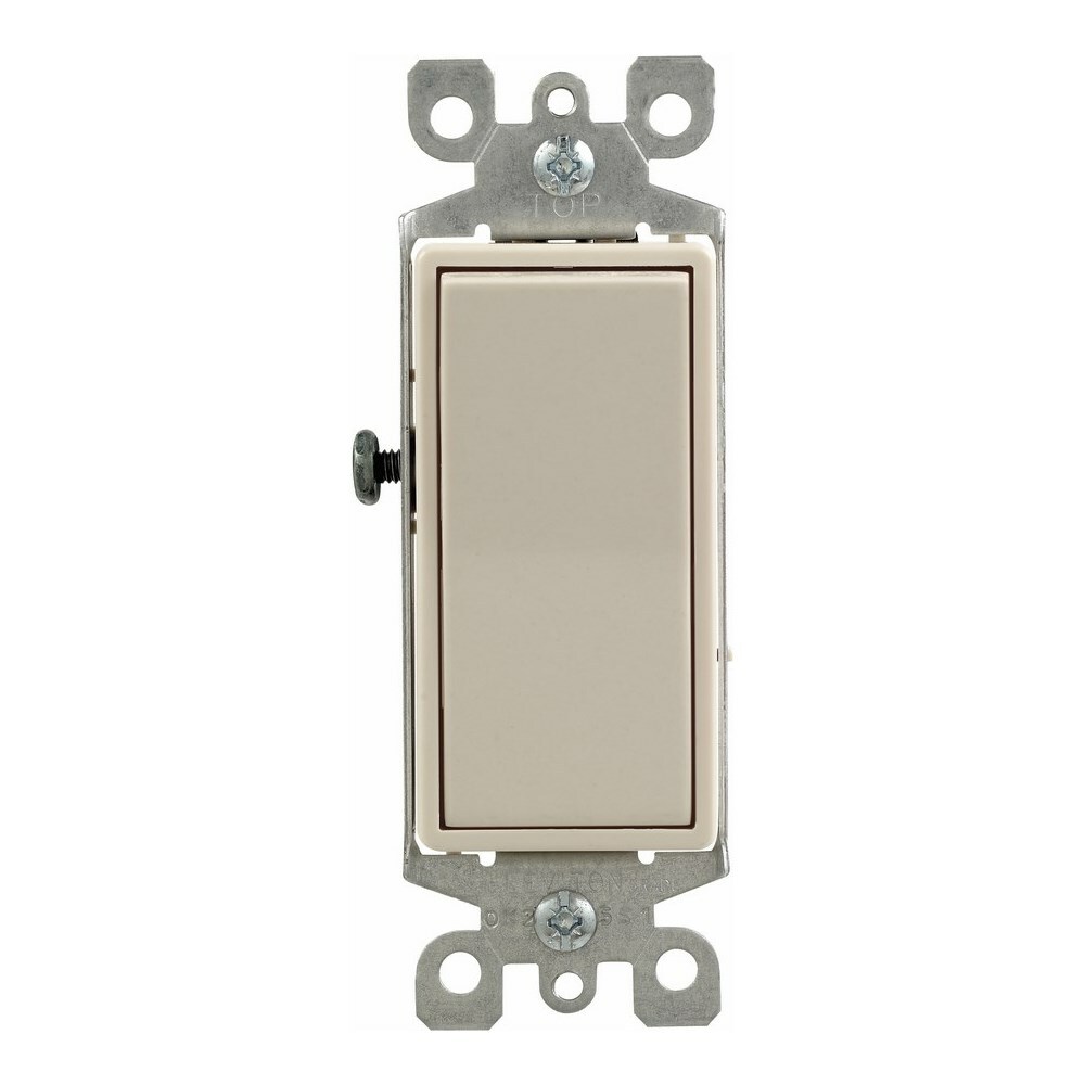 Switch Decora. Standard On/Off Molded In Rocker. Single Pole 15A-120/277V AC. Standard Grade. Cof Light Almond Rocker. Light Almond Frame. With-side Wire And Quickwired For Push-in Wiring. Grounding Strap Terminal Screws Out Mounting Screws. And Washers Und Lab Inc List Stamped On Strap.