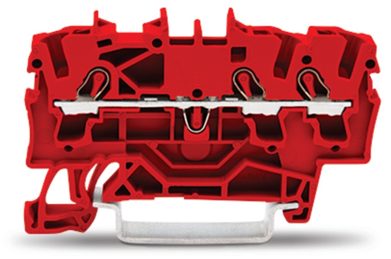 3-conductor through terminal block; 2.5 mm; suitable for Ex e II applications; side and center marking; for DIN-rail 35 x 15 and 35 x 7.5; Push-in CAGE CLAMP; 2,50 mm; red