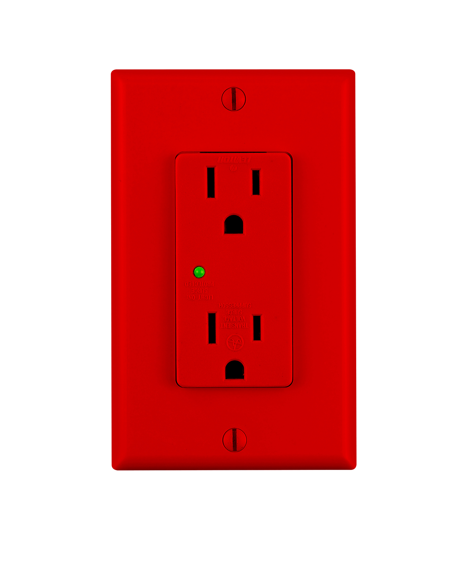 15A 125V. Surge Suppressor Device. Duplex Receptacle. Commercial Specification Grade. Non-alarmed. Back and Side Wired. Clamping L-N. L-G. N-G 500/600/600V. Type 3 3kA In. Listed To UL 1449 3rd Edition. - Red