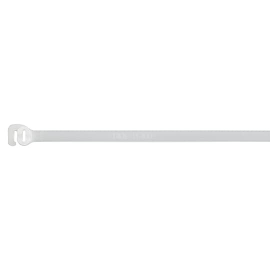 Reuseable Cable Tie, Natural Polyamide (Nylon 6.6) for Temperatures up to 85 Degrees Celsius (185 F) for Indoor Applications, UL/EN/CSA62275 Type 2/21S Rated for AH-2 Plenum and as a Flexible Cable and Conduit Support, Length of 189.69mm (7.468 Inches), Width of 4.83mm (0.19 Inches), Thickness of 1.40mm (0.055 Inches), Tensile Strength Rating of 220 Newtons (50 Pounds)