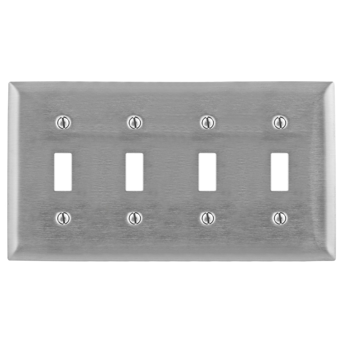 Wallplates and Boxes, Metallic Plates, 5- Gang, 4) Toggle Openings, Standard Size, Stainless Steel, Engraved "347V AC"