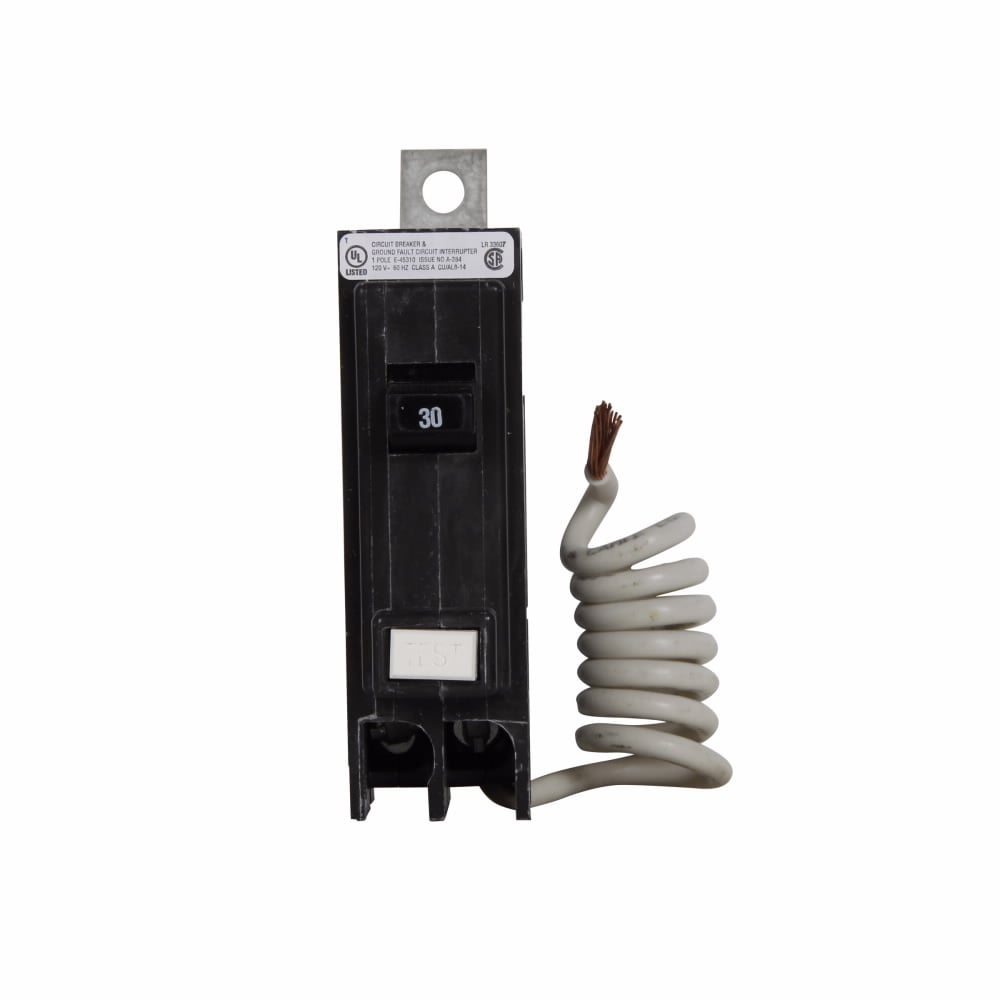 Eaton QB GFCI circuit breaker,Ground fault circuit breaker,30A,10 kAIC,Single-pole,120/240V,Non-Interchangeable,5 mA Trip sensitivity,#10 Cu, #8 Al,QBGF