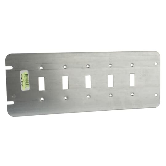 Five Gang Box Cover, 8.5 Cubic Inches, 12-7/16 Inches Long x 4-11/16 Inches Wide, Galvanized Steel, For use with Five Toggle Switches