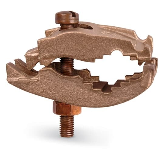 Waterpipe Ground Clamp, Bronze Body, Wire Range #6 - 4, Water Pipe Size 1/2 - 3/4 Inch, Ground Rod Range 1/2 - 1 Inch