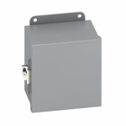 Eaton B-Line series JIC panel enclosure, 6" height, 3" length, 4" width, NEMA 12, Hinged cover, 12CHC enclosure, Wall mount, Small single door, External mounting feet, Carbon steel, Seamless poured in-place gasket