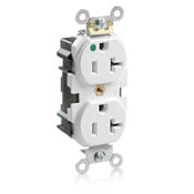 20 Amp, 125 Volt, Narrow Body Duplex Receptacle, Straight Blade, Hospital Grade, Self Grounding, White