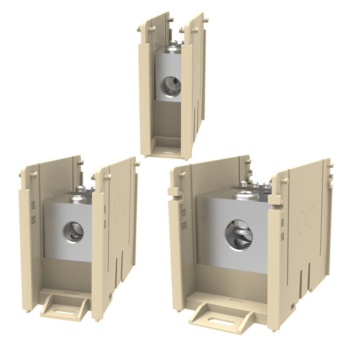 Distribution block, Three pole Open Style 4 AWG-500 kcmil (Run), 6-4/0 AWG (Tap).