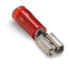 Nylon Insulated Female Disconnect, Length .83 Inches, Width .23 Inches, Maximum Insulation .136, Tab Size .187x.020, Wire Range #22-#18 AWG, Color Red, Copper, Tin Plated