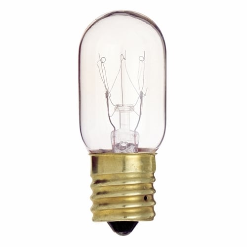 Incandescent Indicator & Sign Lamp, Designation: 15T7/N, 130 V, 15 WTT, T7 Shape, E17 Intermediate Base, Clear, C-5A Filament, 2500 HR, Lumens: 95 LM Initial, 2-1/4 IN Length, 7/8 IN Diameter