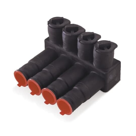 Aluminum Flood-Seal  Multi-Port Connectors - USB 350 Series, Cable Range #12-350 kcmil, Length, 7.1 Inch (179 mm), 6 Ports.