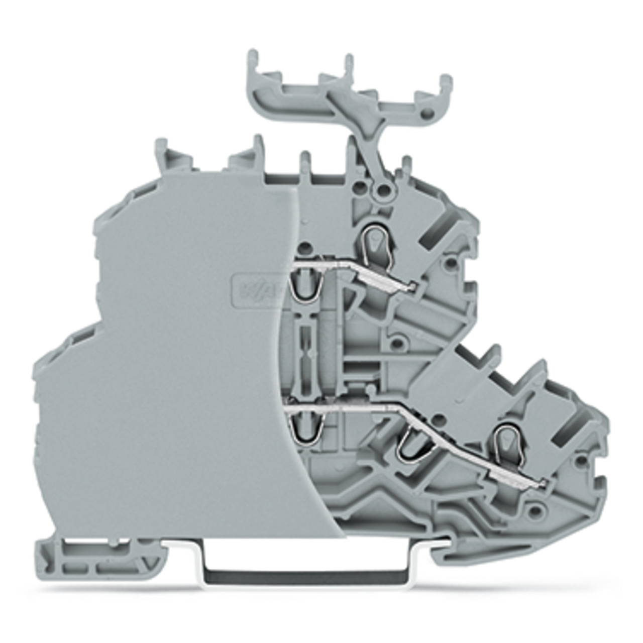 Double-deck terminal block; Through/through terminal block; with end plate; L/L; with marker carrier; for DIN-rail 35 x 15 and 35 x 7.5; Push-in CAGE CLAMP; 1,00 mm; gray