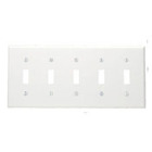 5-Gang Toggle Device Switch Wallplate, Standard Size, Thermoplastic Nylon, Device Mount, White
