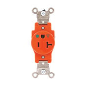 20 Amp, 125 Volt, Narrow Body Single Receptacle, Straight Blade, Industrial Grade, Isolated Ground, Orange