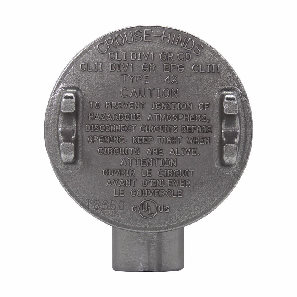 Eaton Crouse-Hinds series Condulet GUA conduit outlet box with cover, 3" cover opening diameter, Stainless steel, B shape, 1"