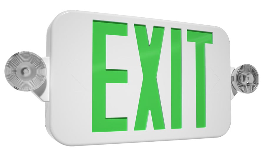 EXIT/EM COMBO MANUAL TEST THERMOPLASTIC WHITE RED/GREEN LETTERS UNV FACE  2-HEADS