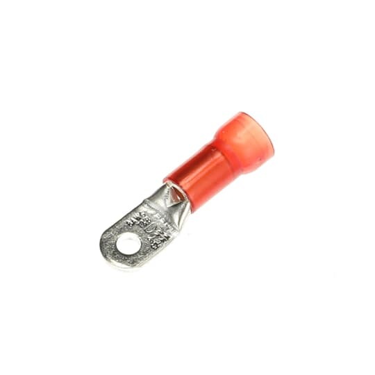 Nylon Insulated Large Ring Terminal, Length 1.48 Inches, Width .42 Inches, Maximum Insulation .340, Bolt Hole #8, Wire Range 8, Color Red, Copper, Tin Plated, 200 Pack