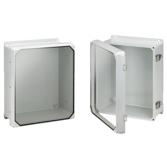 Flat Clear Cover with Latches Type 4X, 15.81x13.81x5.99, Lt Gray, Fiberglass