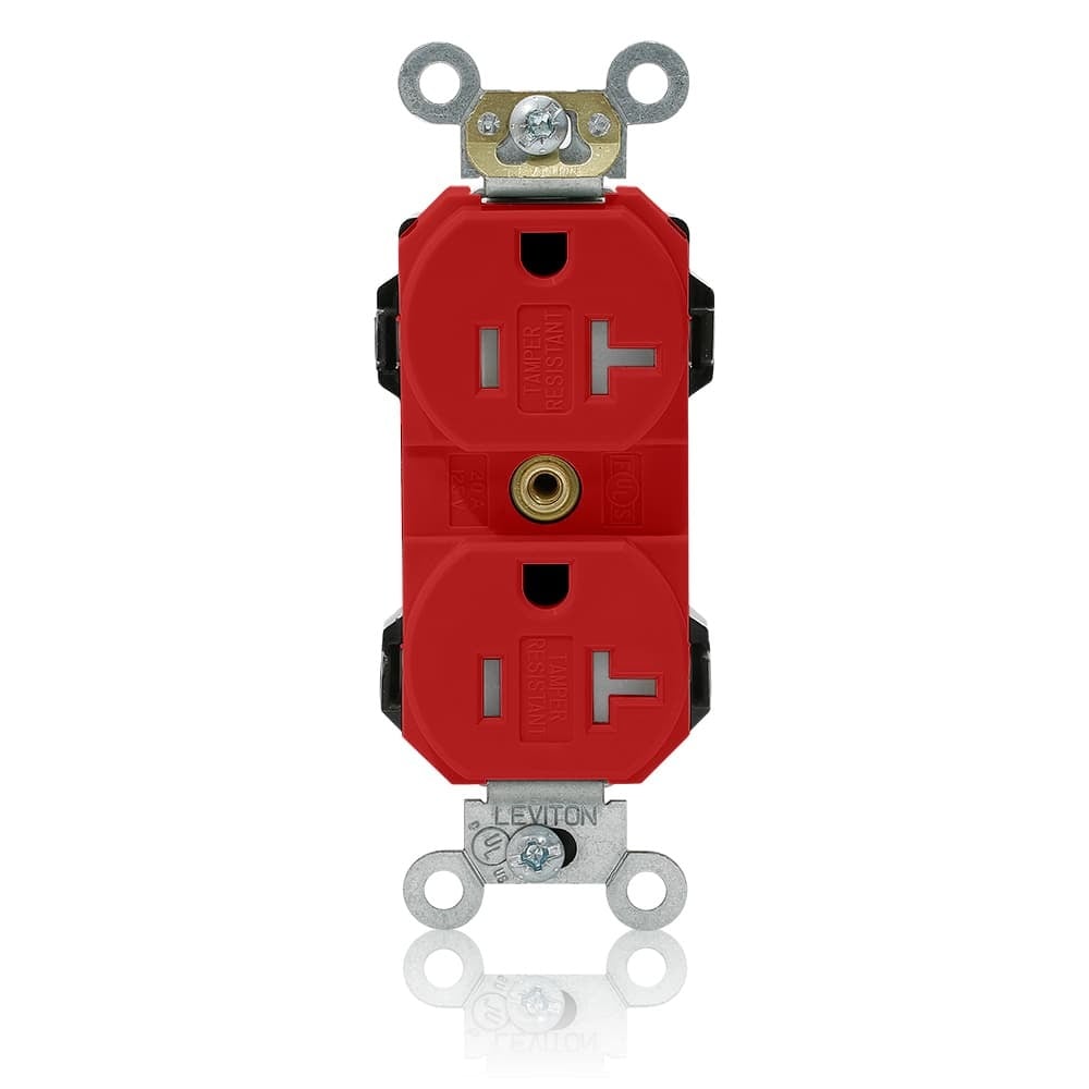  20 Amp, 125 Volt, Modular Duplex Receptacle, Narrow Body Design, Tamper Resistant, Commercial Grade, Red