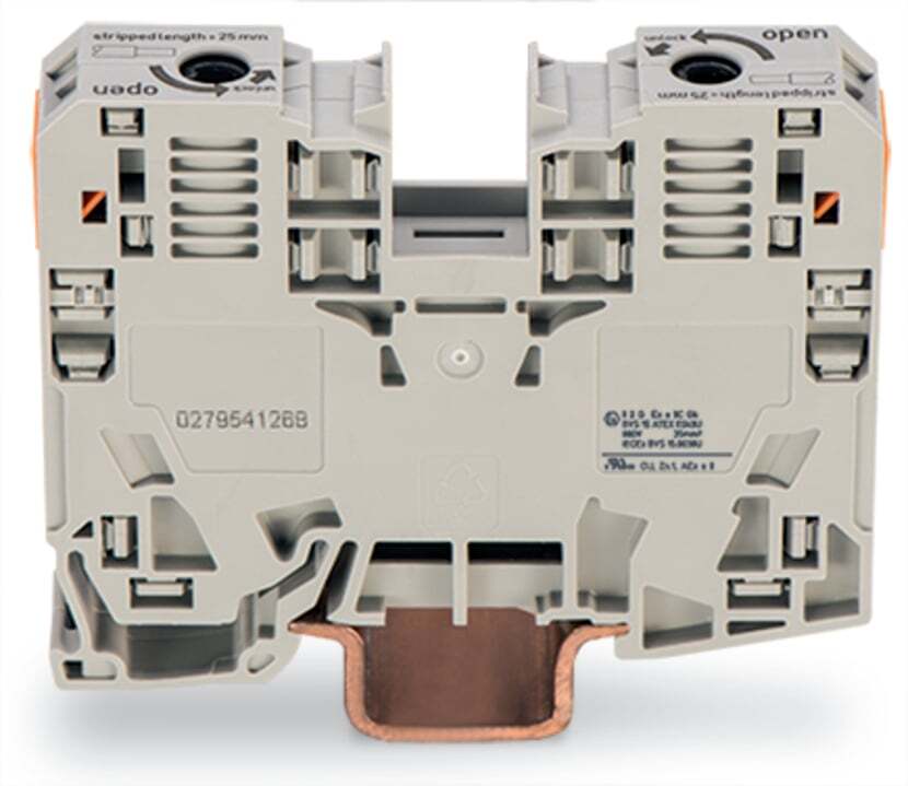 2-conductor through terminal block; 35 mm; suitable for Ex e II applications; lateral marker slots; only for DIN 35 x 15 rail; POWER CAGE CLAMP; 35,00 mm; light gray