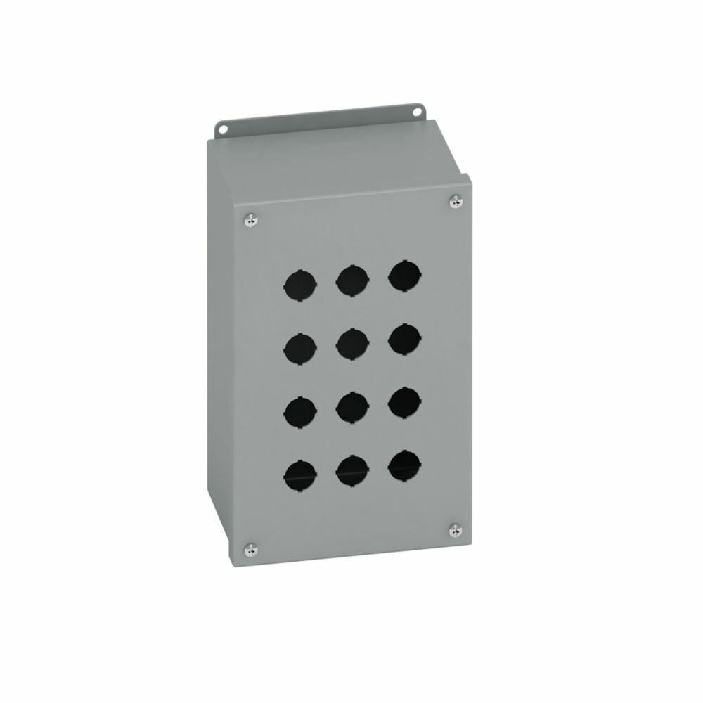 Eaton B-Line series push button enclosures, 8.5" height, 4.25" length, 5" width, NEMA 12, Hinged cover, PBB enclosure, Surface mounted, Small single door, External mounting feet, Carbon steel, Oil-resistant gasket