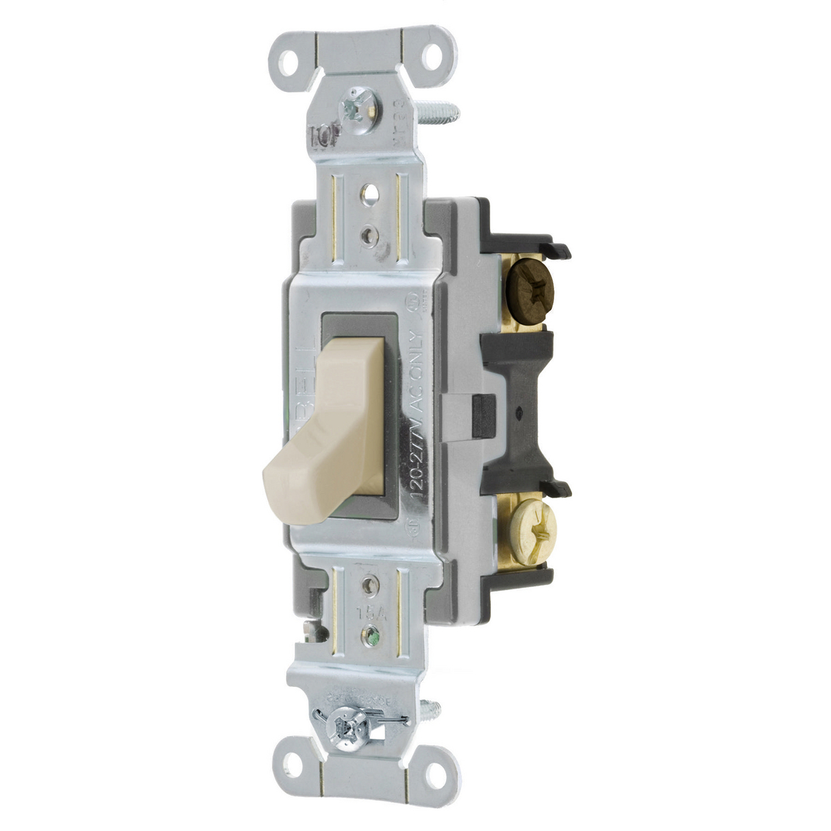 Switches and Lighting Controls, Toggle Switch, Commercial Grade, Four Way, 15A 120/277V AC, Back and Side Wired, Light Almond