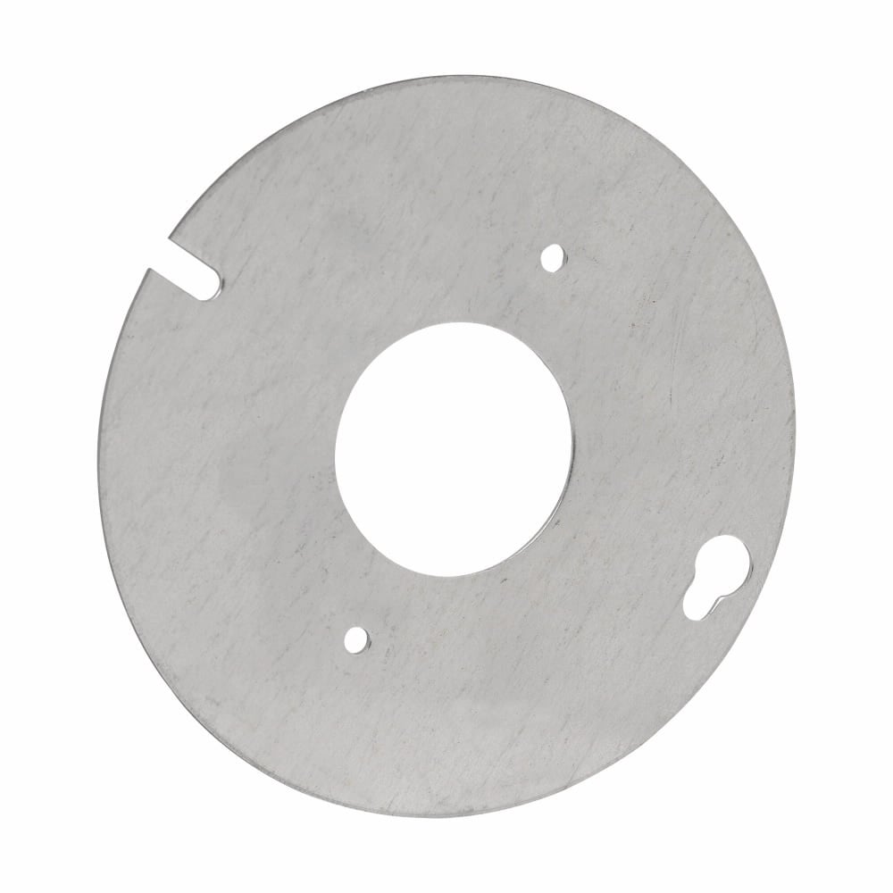 Eaton Crouse-Hinds series Octagon Box Cover, 4", Round, Steel, Flat, single receptacle 1-13/32"