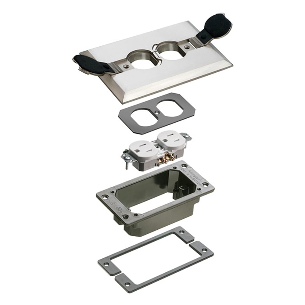 Trim kits for Arlington's Metallic concrete floor boxes. Nickel. Flip Lid.