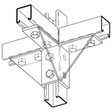 Eaton B-Line series wing connection, 3.93" H x 9.18" L x 1.68" W, Steel, Electro-plated, Twelve hole double corner gussetted connection