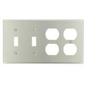 4-Gang 2-Toggle 2-Duplex Device Combination Wallplate, Device Mount, Stainless Steel