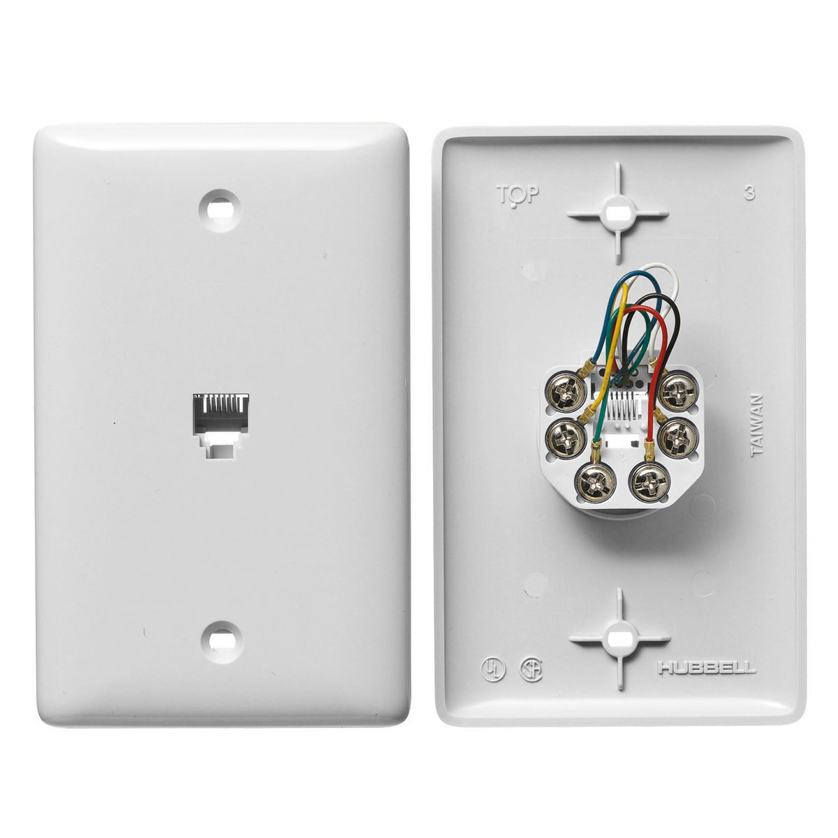 Plates, 1-Gang, With Jack, 6-Position 6-Conductor, Screw Terminal, White