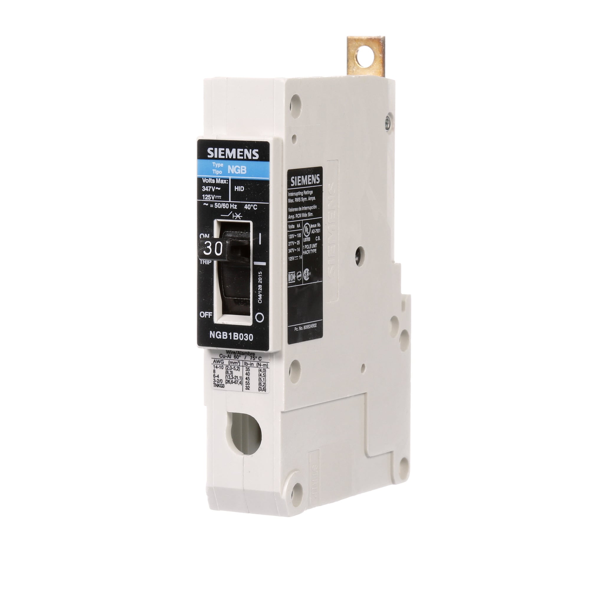 BREAKER NGB 1P 30A 347V 14KA LD LUG W/LOAD LUGS INDIV PK