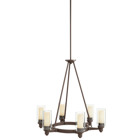 The Circolo 26.5in; 6 light round chandelier features a Olde Bronze finish and a clear outer and umber etched inner glass cylinders for a classic look. The Circolofts double layer glass provides a European flair to the circular chandelier which works nicely in several aesthetic environments, including transitional, contemporary and modern.