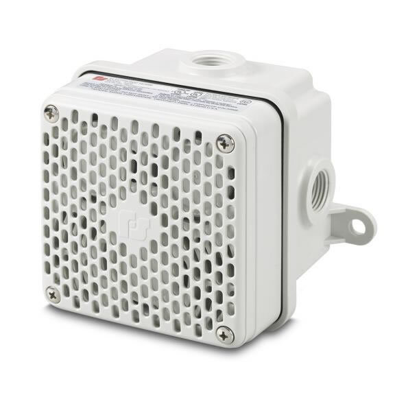 Vibratone Hazardous Location Electronic Horn - No duty cycle. Four wire terminal block and supervisory diode. No detectable RF emissions in a 30-1000 MHz frequency range. Type 4X enclosure. IP69K compliant. Marine Rated. UL and cUL Listed for Class I, Division 2, Groups A, B, C and D & Class II, Division 2, Groups F and G & Class III. UL and ULC Canadian Listed for Fire Alarm use.