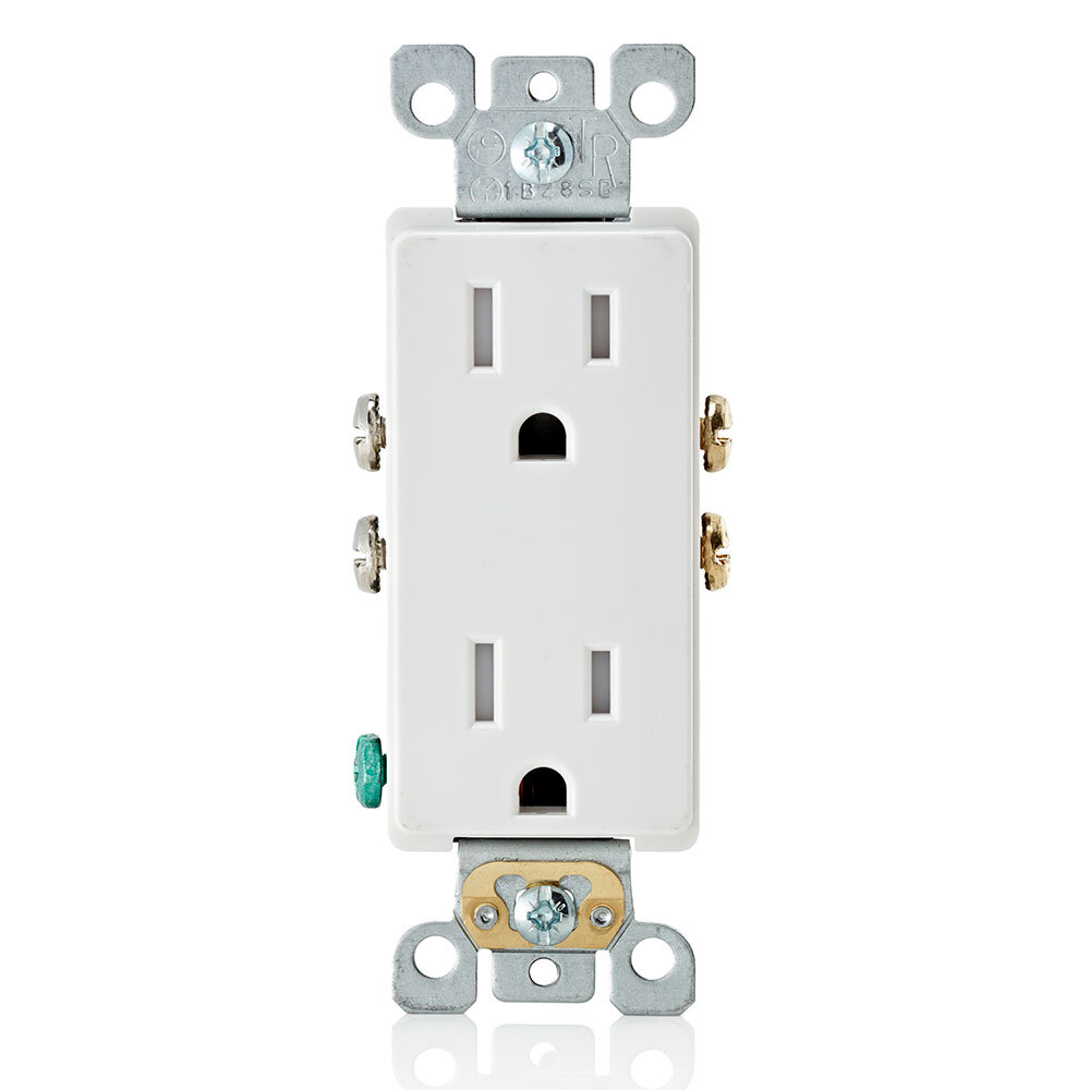 15 Amp NEMA 5-15R 2 Pole 3-Wire Tamper Resistant Decora Duplex Receptacle, Self Grounding, White